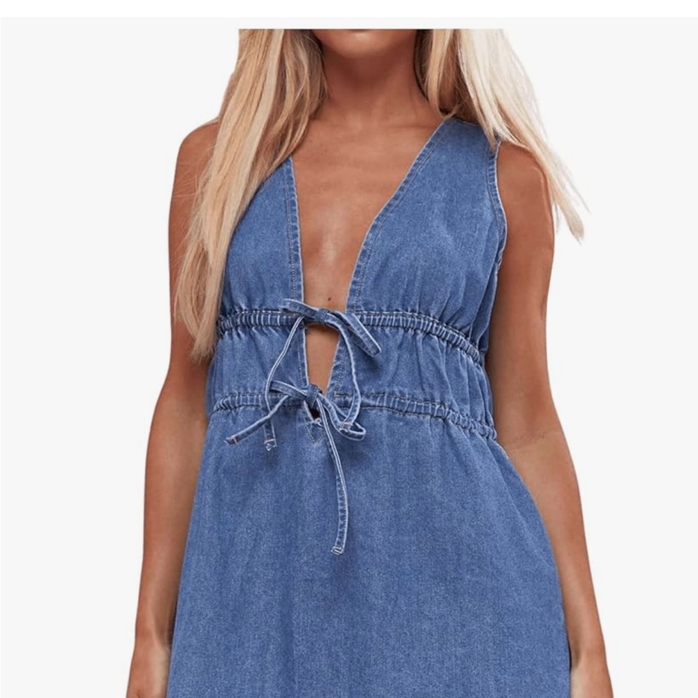 Denim Sleeveless Tie-Front Dress